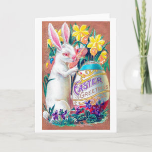 Antike Osterhase Ei Blumen Postkarte