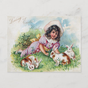 Antike Osterhasen Vintage Mädchen Feiertagspostkarte