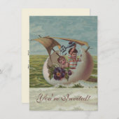 Antike Osterkarte Segeleier Kinder Einladung (Vorne/Hinten)