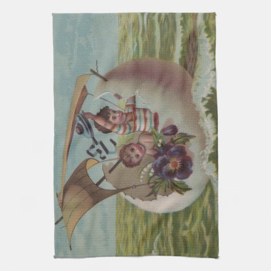 Antike Osterkarte Segeleier Kinder Handtuch (Vertikal)