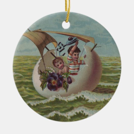 Antike Osterkarte Segeleier Kinder Keramik Ornament (Vorne)