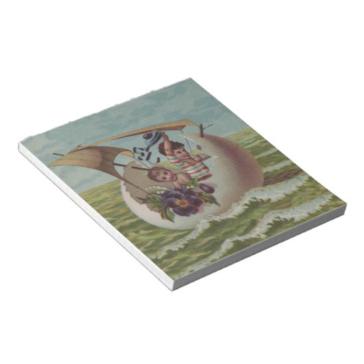 Antike Osterkarte Segeleier Kinder Notizblock (angewinkelt)