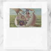 Antike Osterkarte Segeleier Kinder Rechteckiger Aufkleber (Tasche)