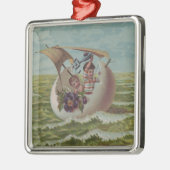 Antike Osterkarte Segeleier Kinder Silbernes Ornament (Links)