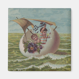 Antike Osterkarte Segelndes Ei Kinder Magnet