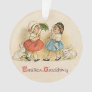 Antike Osterkinder Hasen Hauben Vintage Ornament