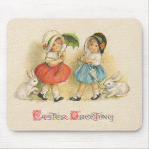 Antike Ostern Kinder Hasen Hauben Vintage Mousepad