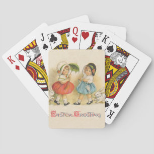 Antike Ostern Kinder Hasen Hauben Vintage Spielkarten