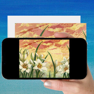 Antike Ostersonnenblumen und viktorianische Engel Feiertagskarte