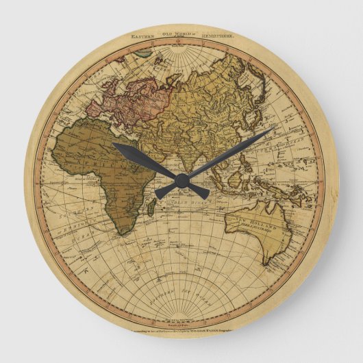 Antike Osthemisphäre-Karte Williams Faden 1786 Große Wanduhr (Vorderseite)