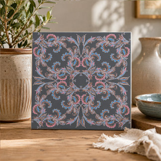 Antike Paisley-Keramikfliese in Schieferblau und R Fliese