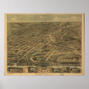 Antike panoramische Karte Akrons Ohio 1870 Poster