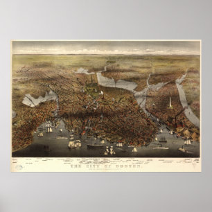 Antike panoramische Karte Bostons Massachusetts Poster