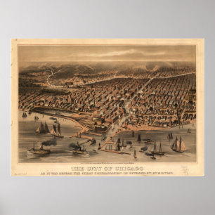 Antike panoramische Karte Chicagos Illinois 1871 Poster