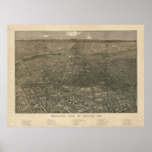 Antike panoramische Karte Denvers Colorado 1887 Poster