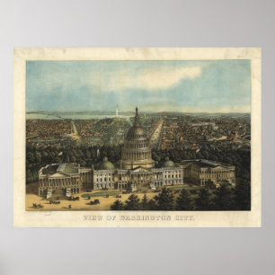 Antike panoramische Karte des Washington DC-1871 Poster