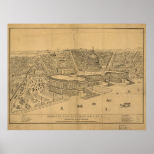 Antike panoramische Karte des Washington DC-1872 Poster