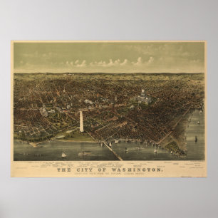 Antike panoramische Karte des Washington DC-1892 Poster