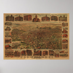 Antike panoramische Karte Los Angeless Kalifornien Poster