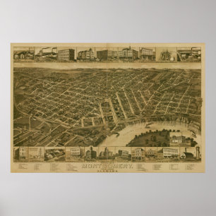 Antike panoramische Karte Montgomerys Alabama 1887 Poster