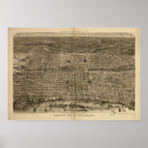 Antike panoramische Karte Philadelphias Penn 1872 Poster