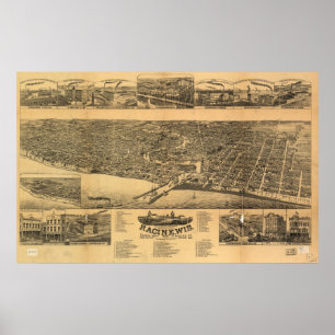 Antike panoramische Karte Racine WI 1883 Poster