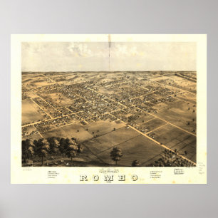 Antike panoramische Karte Romeos Michigan 1868 Poster