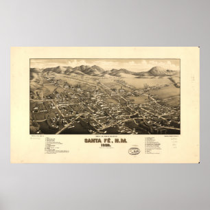 Antike panoramische Karte Santa- FeNew Mexiko-1882 Poster