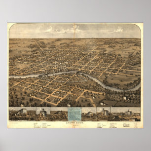Antike panoramische Karte South Bend Indiana 1866 Poster