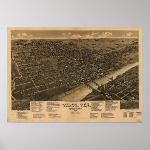 Antike panoramische Karte Waco Texas 1886 Poster