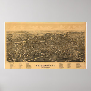 Antike panoramische Karte Watertowns New York 1891 Poster
