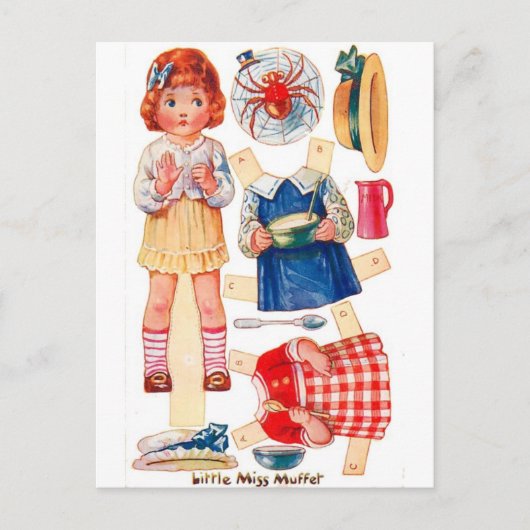 Antike Paperdoll Little Miss Muffet Postkarte (Vorderseite)