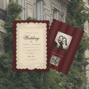 Antike Papier-Spitze Burgunderrot Hochzeit Einladung