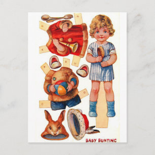 Antike Papierpuppe Little Baby Bunting Postkarte