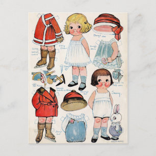 Antike Papierpuppe Postkarte