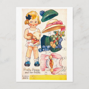 Antike Papierpuppe Postkarte--Hübsche Peggy Postkarte
