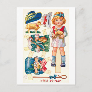 Antike Papierpuppe Postkarte--Klein Bo-Peep Postkarte