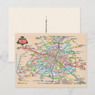 Antike Paris Frankreich Metro Karte Postkarte
