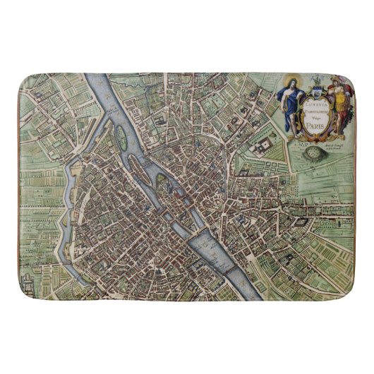 Antike Paris-Karte die Seine 1657 Vintages Badematte (Vorderseite)