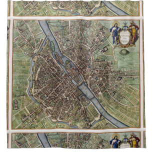 Antike Paris-Karte die Seine 1657 Vintages Duschvorhang