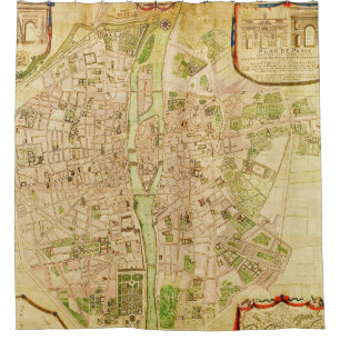 Antike Paris-Karte die Seine 1676 Vintages Duschvorhang