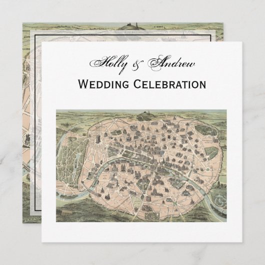 Antike Paris Karte, DIY BG SQ Hochzeit Einladung (Vorne/Hinten)
