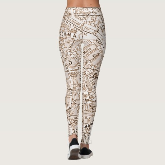 Antike Paris-Straßenkarte Leggings (Rückseite)