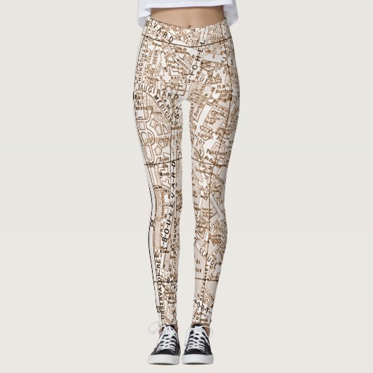 Antike Paris-Straßenkarte Leggings (Vorderseite)