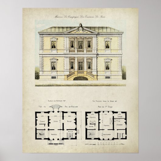 Antike Pariser Frankreich-Architekturzeichnung Nr. Poster (Vorne)