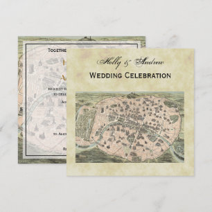 Antike Pariser Karte, gestörte BG #3 SQ Hochzeit Einladung