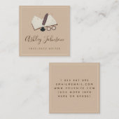 Antike Pastel Brown Buch Freelance Schriftsteller Quadratische Visitenkarte (Vorne/Hinten)