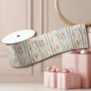 Antike Pastell-Aquarell-Blumenstreifen Satinband