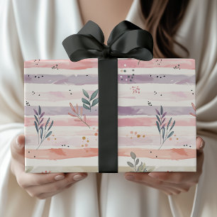 Antike Pastell-Aquarell-Streifen Blätter Geschenkpapier