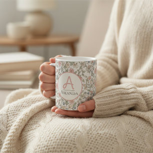 Antike Pastell-Blumen-Initialen-Namen-Kaffeetasse Kaffeetasse